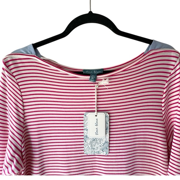 NWT | STRIPED BOATNECK DRESS NAUTICAL DEEP PINK & WHITE MODAL | SIZE: LARGE - Picture 2 of 9